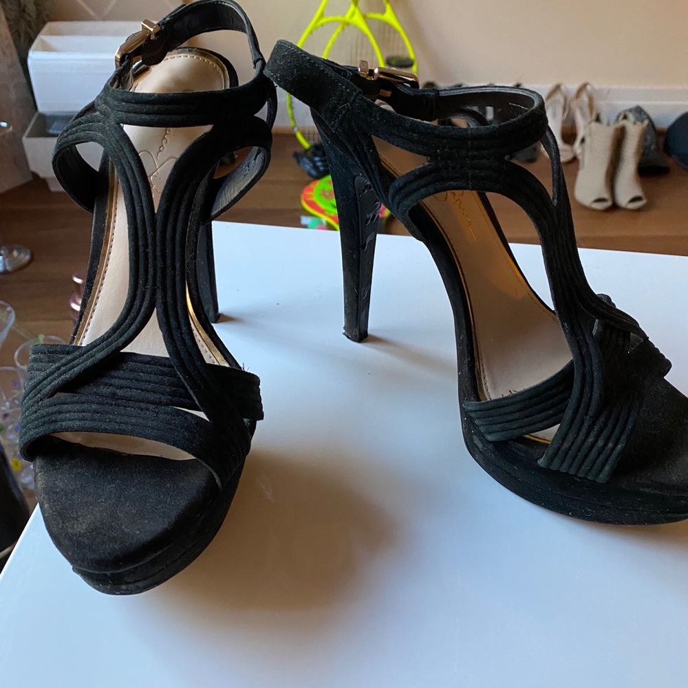 Jessica Simpson Black Velvet Strappy Pumps, size 9